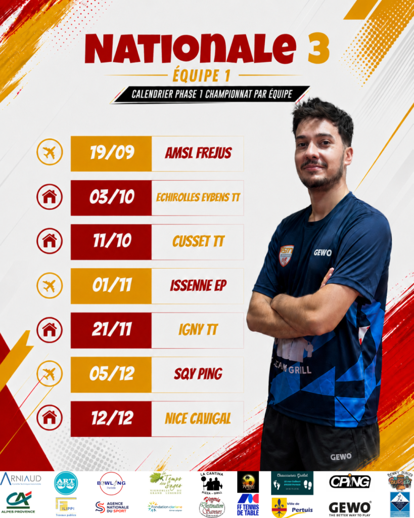 🏓 Phase 1 – Découvrez les calendriers de nos 10 équipes du PSLTT